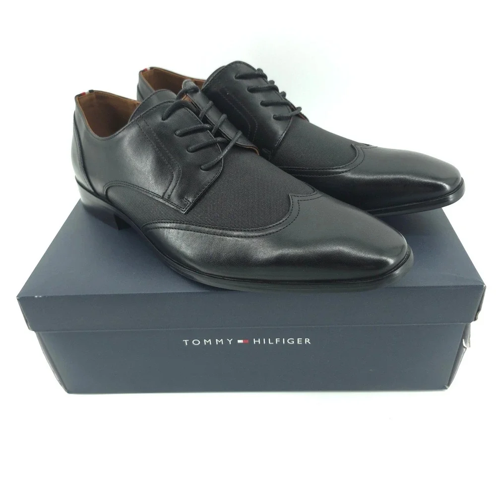 Tommy Hilfiger Mens Sagent Wingtip Oxford Faux Leather Black Size 10 new